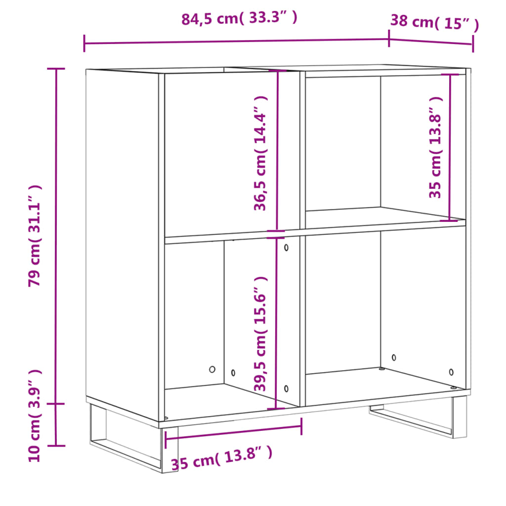 Skříňka na LP desky bílá 84,5 x 38 x 89 cm kompozitní dřevo