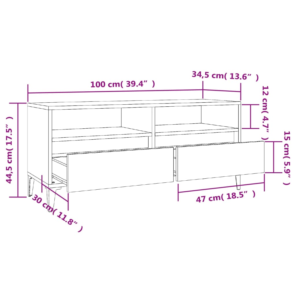 TV skříňka dub sonoma 100 x 34,5 x 44,5 cm kompozitní dřevo