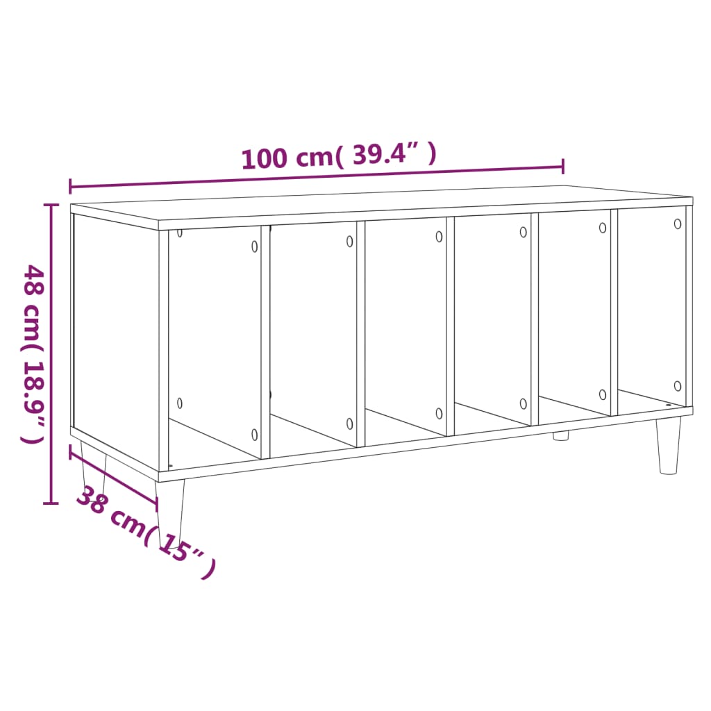 Skříňka na LP desky kouřový dub 100x38x48 cm kompozitní dřevo