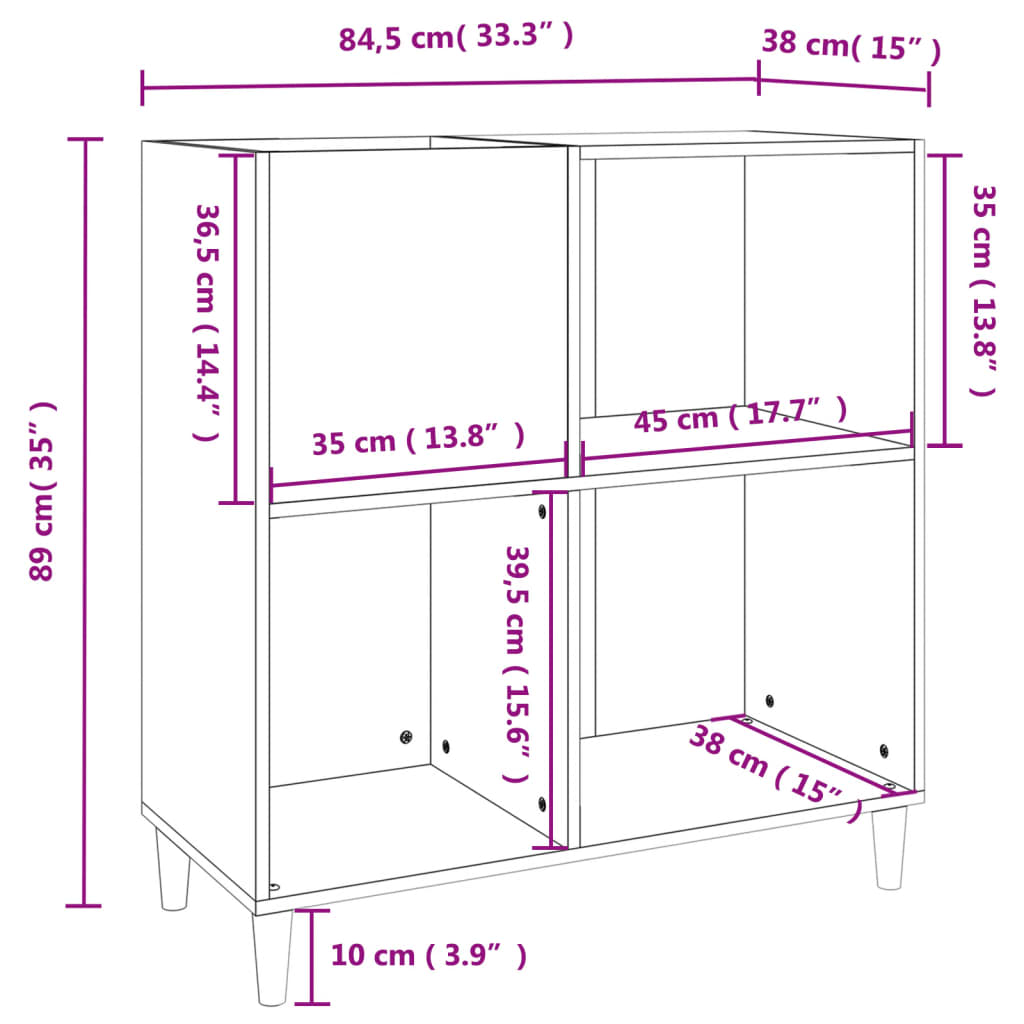 Skříňka na LP desky bílá 84,5 x 38 x 89 cm kompozitní dřevo