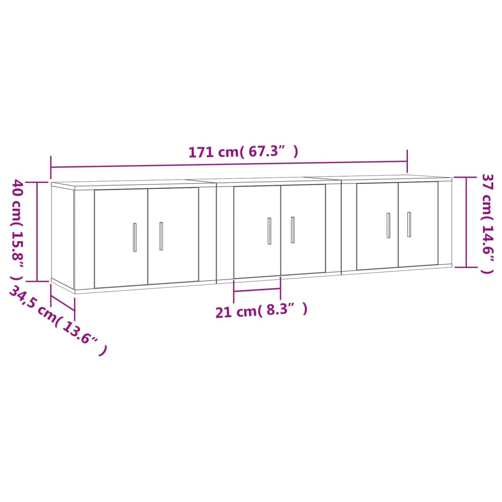 Nástěnné TV skříňky 3 ks bílé 57 x 34,5 x 40 cm