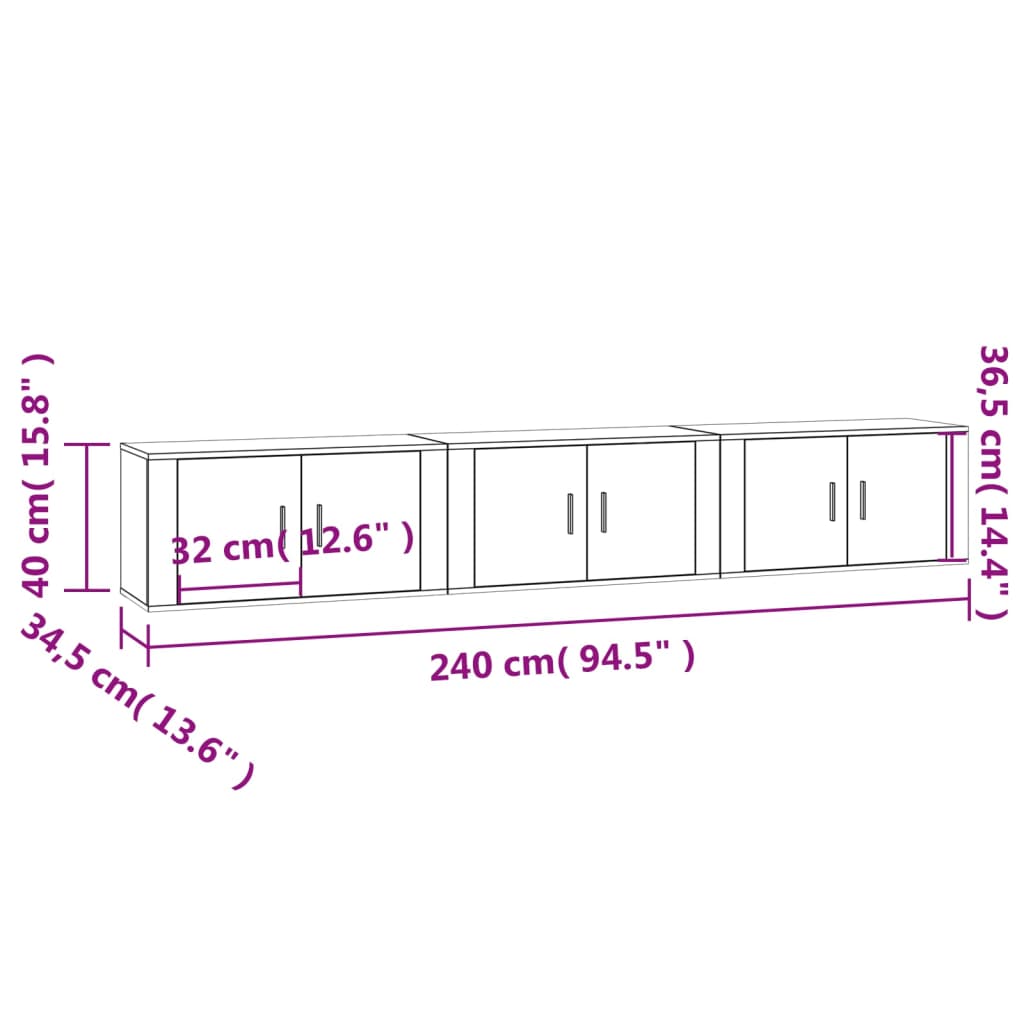 Nástěnné TV skříňky 3 ks bílé 80 x 34,5 x 40 cm