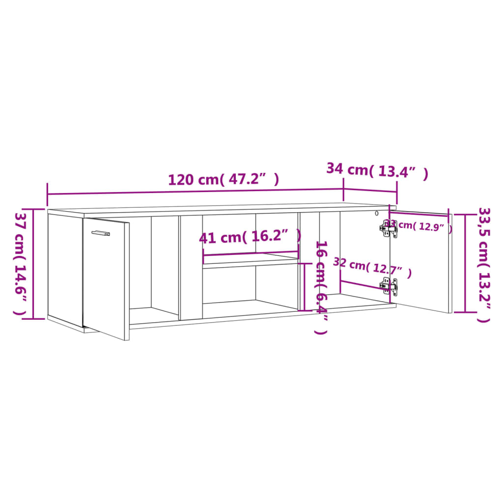 TV skříňka hnědý dub 120 x 34 x 37 cm kompozitní dřevo