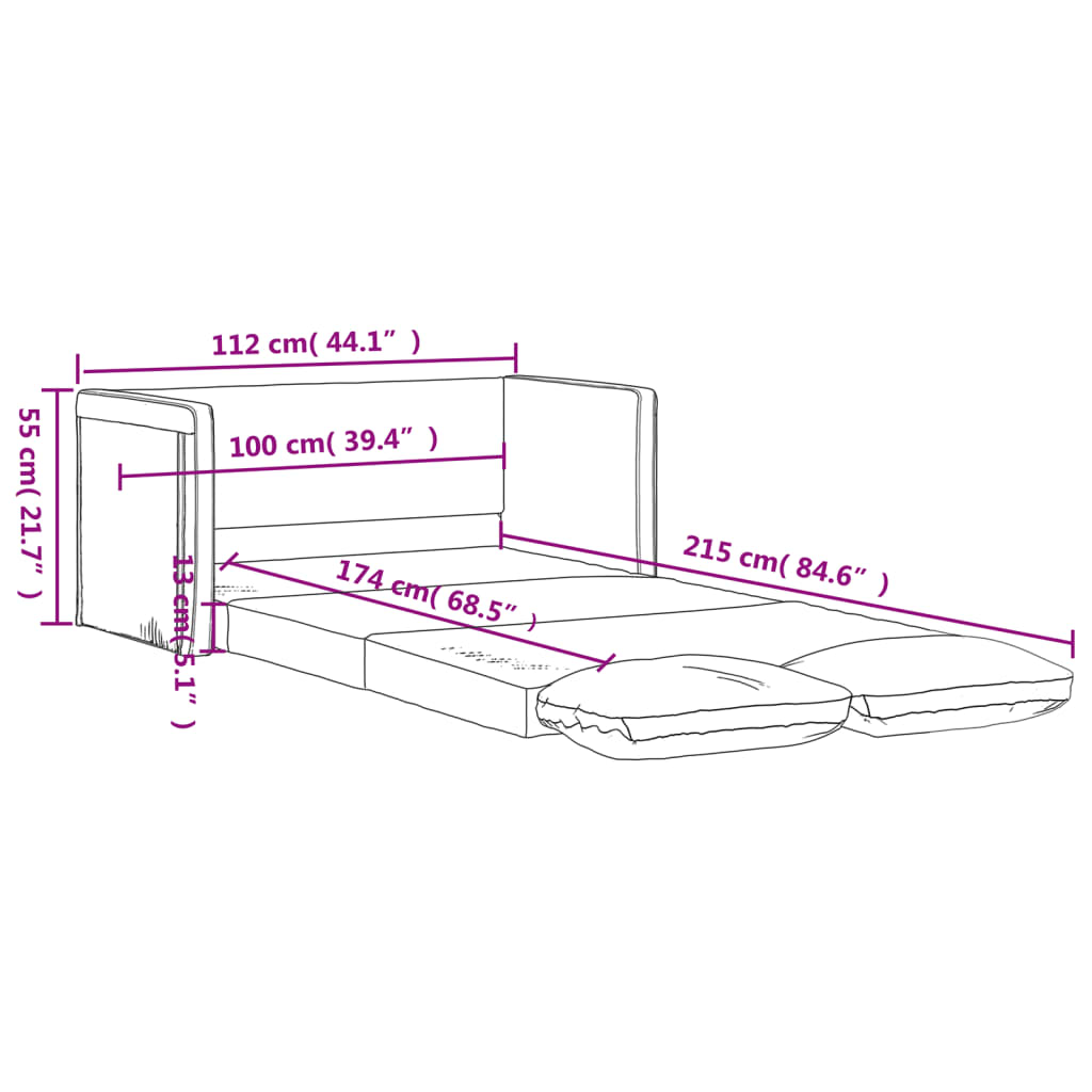 Podlahová rozkládací pohovka 2 v 1 šedá 112x174x55 cm textil