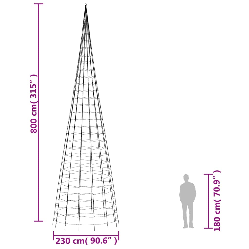 Vánoční stromek na stožár 3 000 studených bílých LED 800 cm