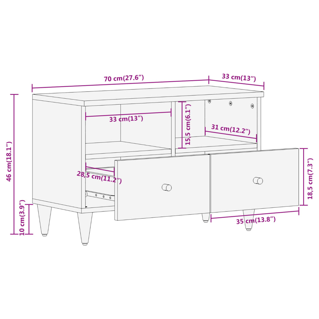 TV skříňka 70 x 33 x 46 cm masivní mangovníkové dřevo