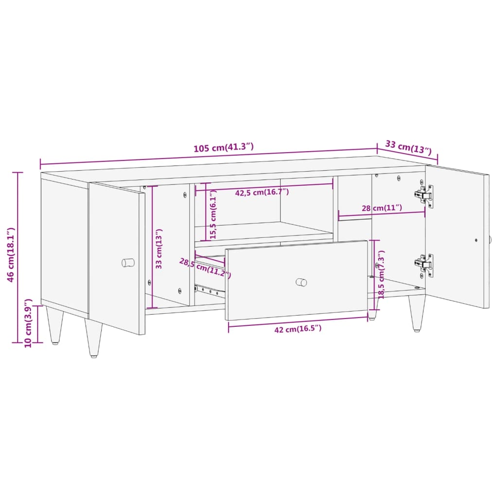 TV skříňka 105x33x46 cm masivní mangovníkové dřevo