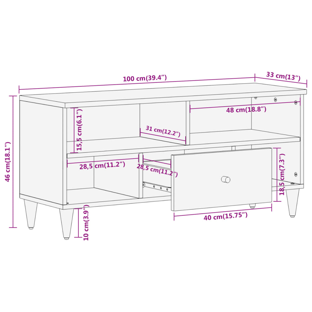 TV skříňka 100 x 33 x 46 cm masivní mangovníkové dřevo