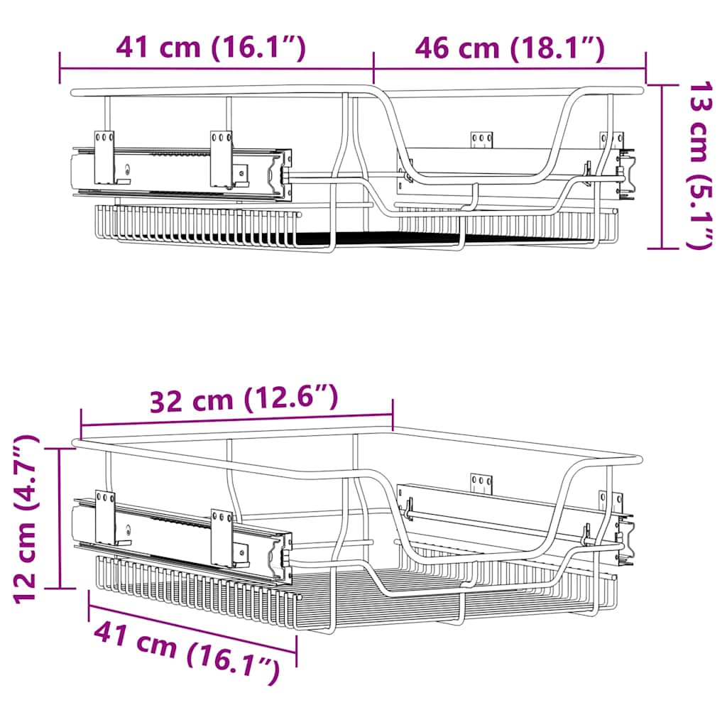 Výsuvné kuchyňské drátěné koše stříbrné 45 cm