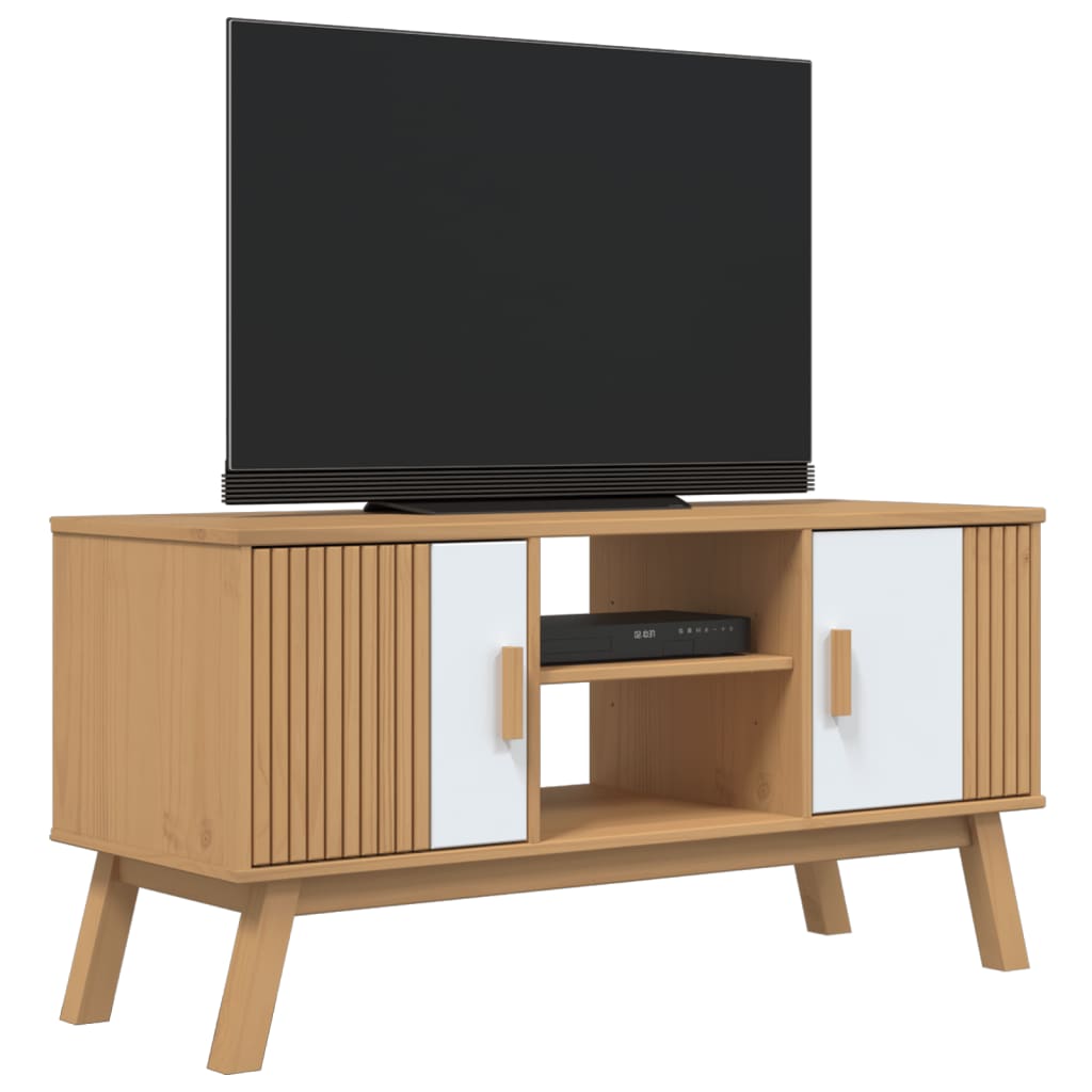 TV skříňka OLDEN bílá a hnědá 114x43x57 cm masivní borové dřevo