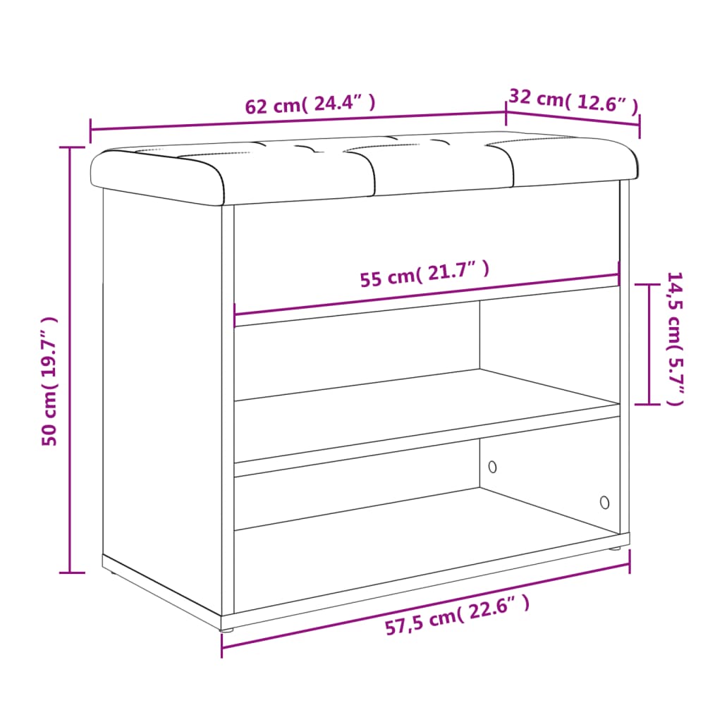 Lavice s botníkem hnědý dub 62 x 32 x 50 cm kompozitní dřevo