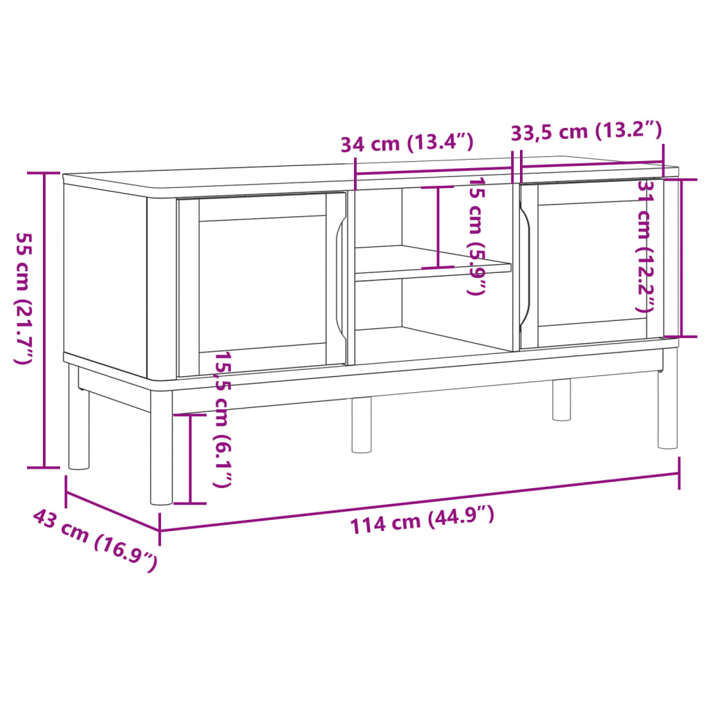 TV stolek FLORO bílý 114 x 43 x 55 cm masivní borové dřevo