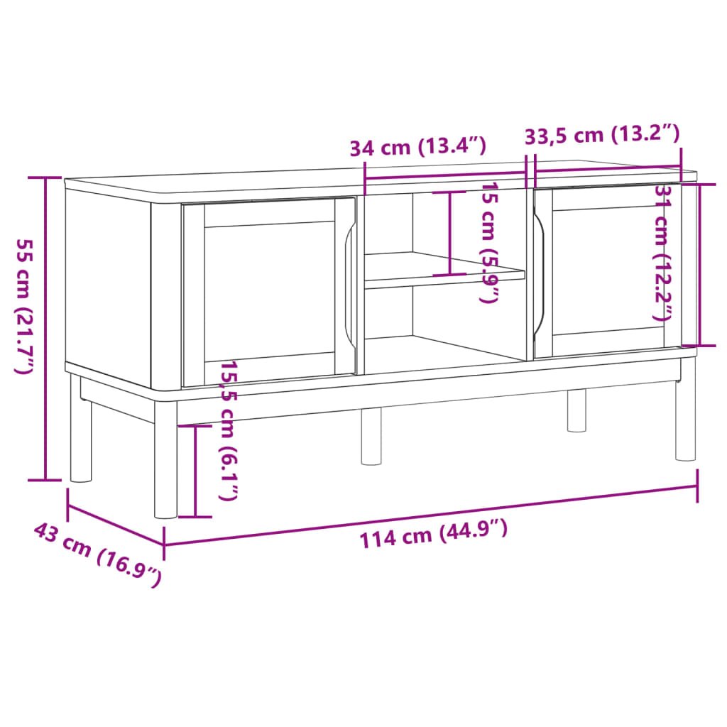 TV stolek FLORO šedý 114 x 43 x 55 cm masivní borové dřevo