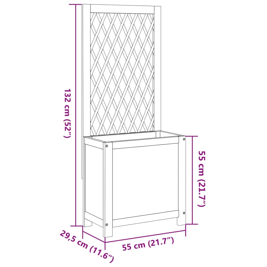 Truhlík s treláží 55 x 29,5 x 132 cm masivní akácie