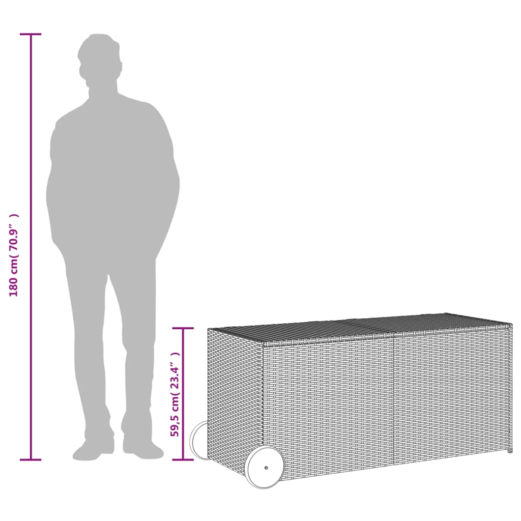 Zahradní úložný box s kolečky černý 283 l polyratan