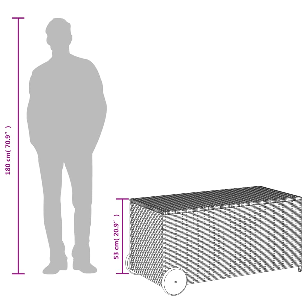 Zahradní úložný box s kolečky hnědý 190 l polyratan