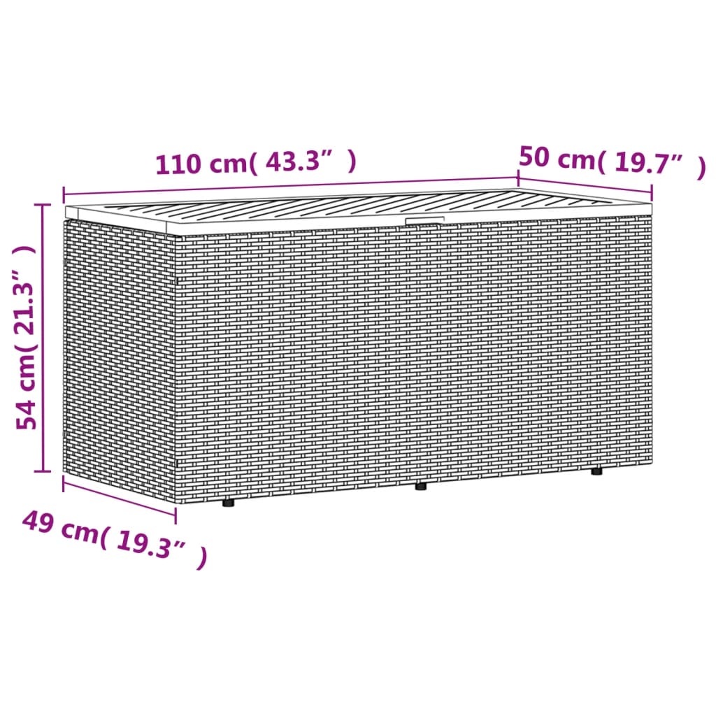 Zahradní úložný box černý 110x50x54 cm polyratan akáciové dřevo