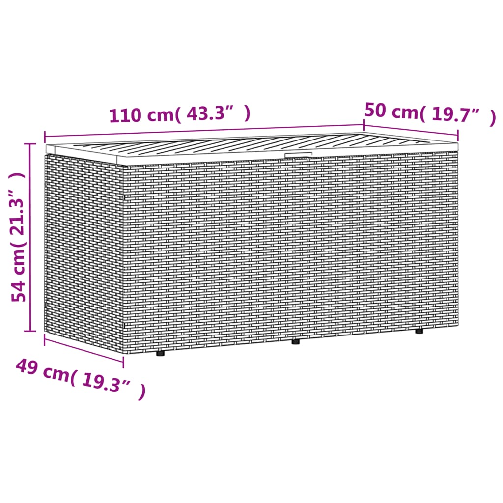 Zahradní úložný box béžový 110x50x54 cm polyratan a akácie