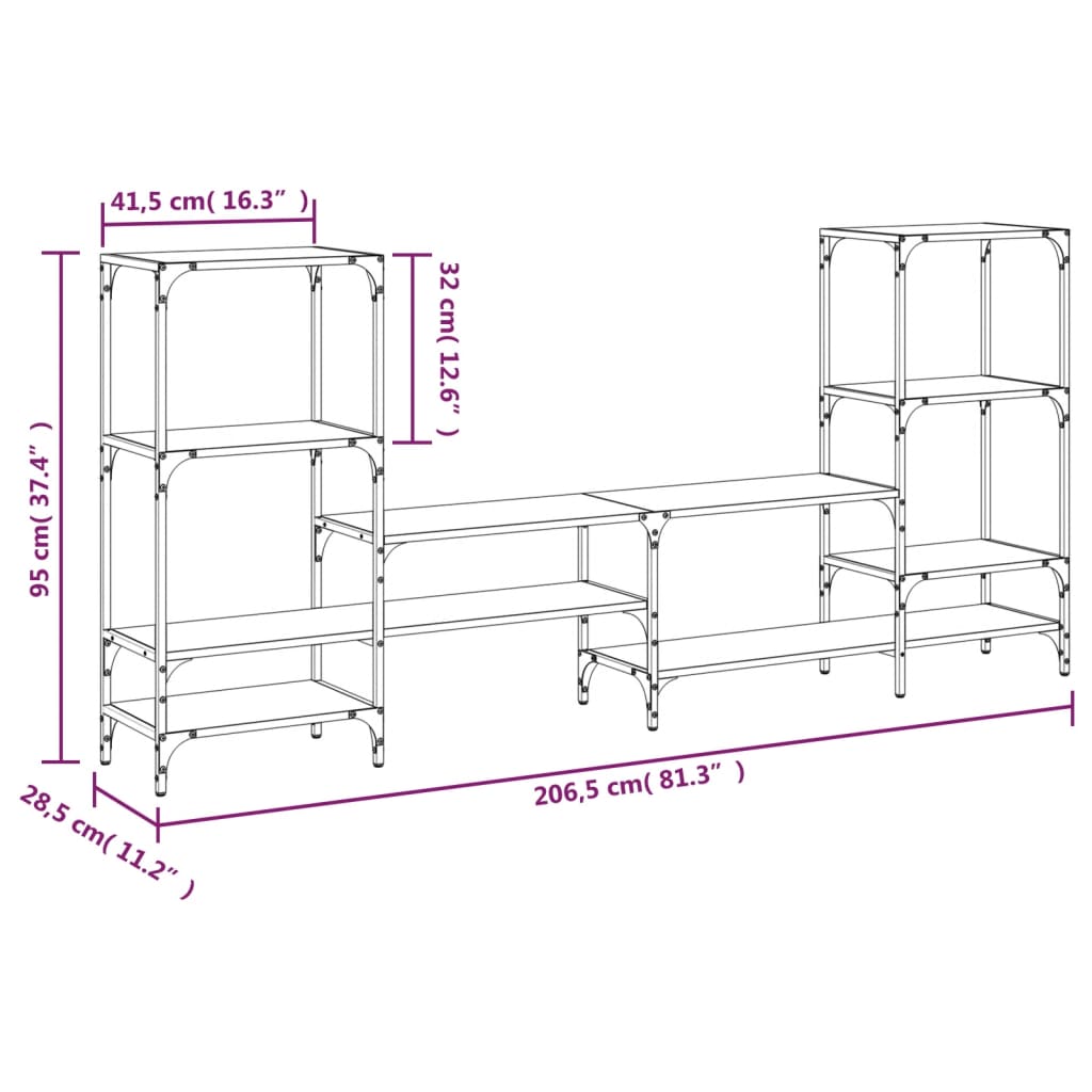 TV skříňka černá 206,5 x 28,5 x 95 cm kompozitní dřevo