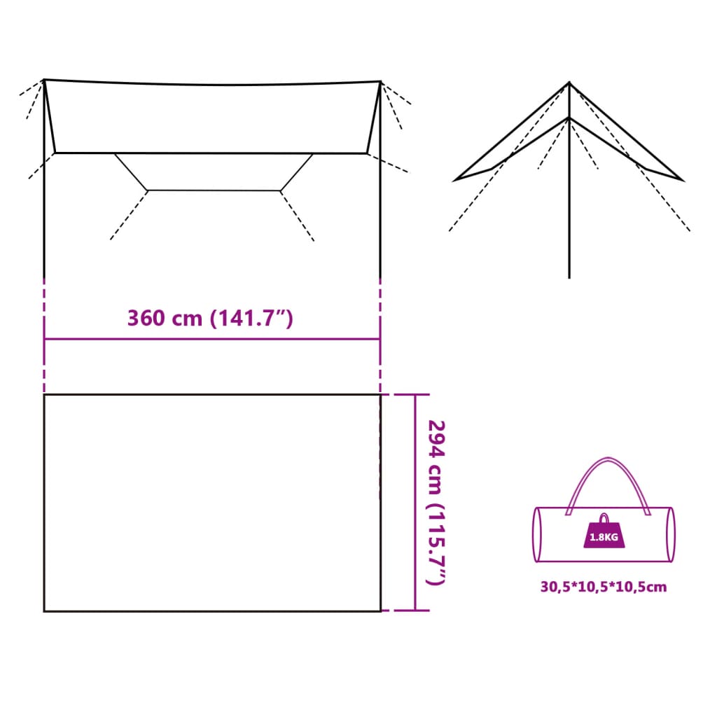 Kempingová plachta zelená 360 x 294 cm nepromokavá