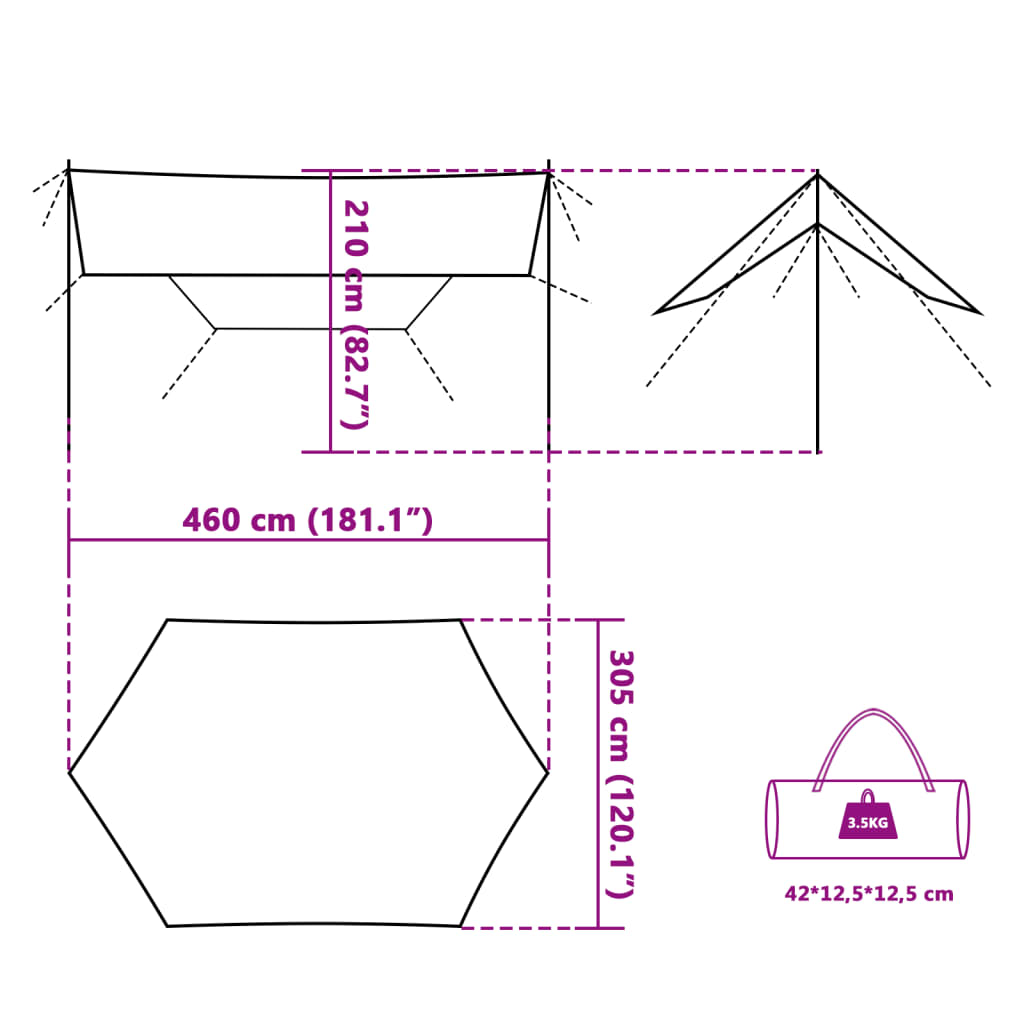 Kempingová plachta zelená 460 x 305 x 210 cm nepromokavá