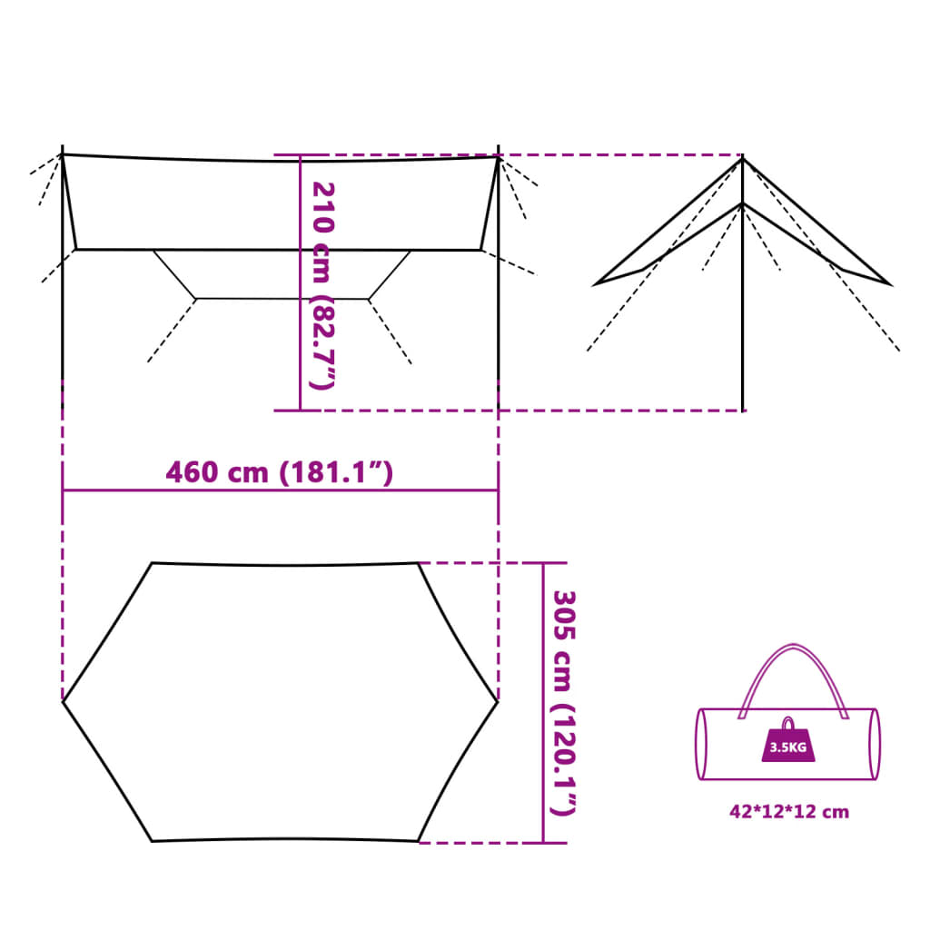 Kempingová plachta zelená 460 x 305 x 210 cm nepromokavá