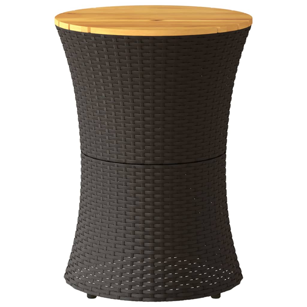 Zahradní odkládací stolek tvar bubnu černý polyratan a masiv