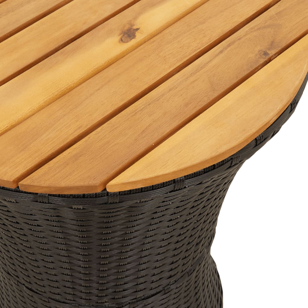 Zahradní odkládací stolek tvar bubnu černý polyratan a masiv