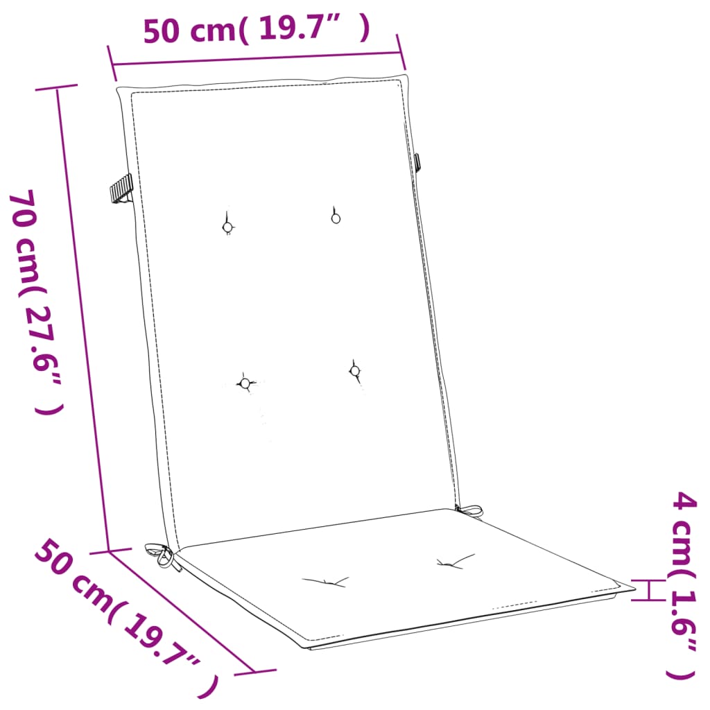 Podušky na židli vysoké opěradlo 4 ks šedá melanž 120x50x4 cm