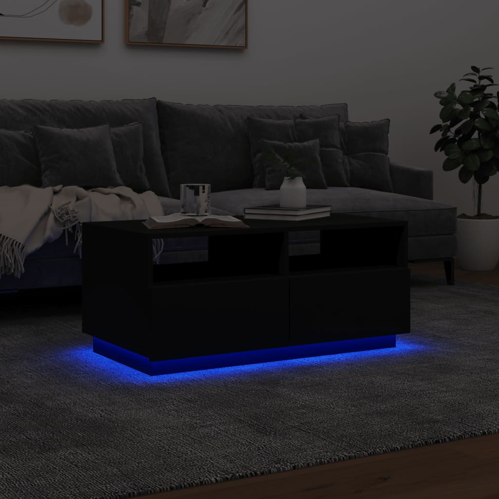 Konferenční stolek s LED osvětlením černý 90 x 49 x 40 cm