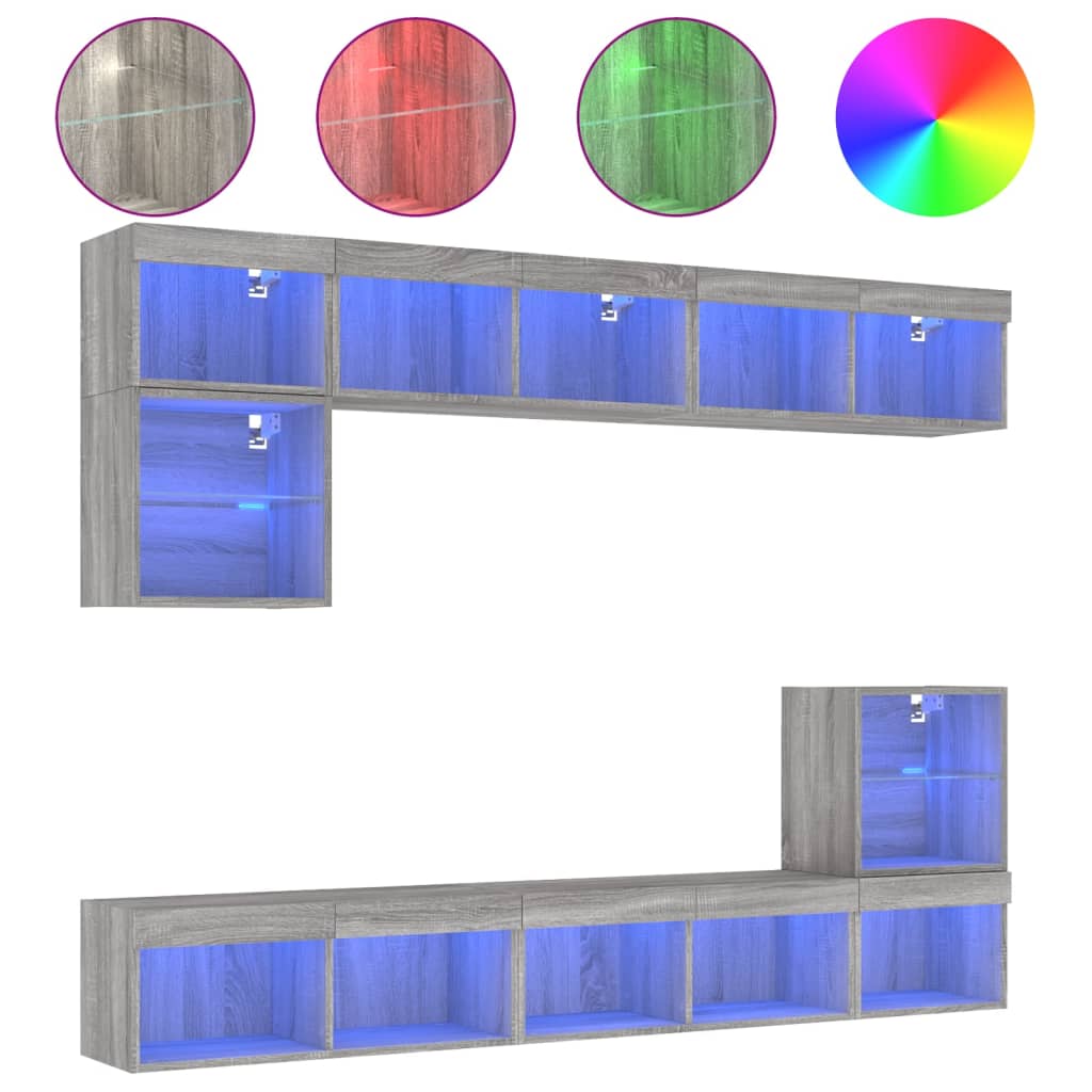 8dílná obývací stěna s LED šedá sonoma kompozitní dřevo