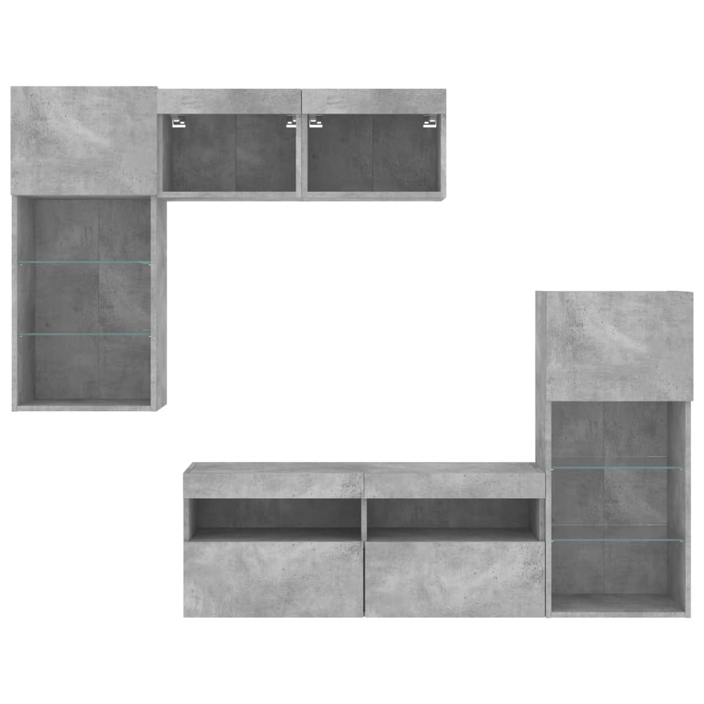 5dílná obývací stěna s LED betonově šedá kompozitní dřevo