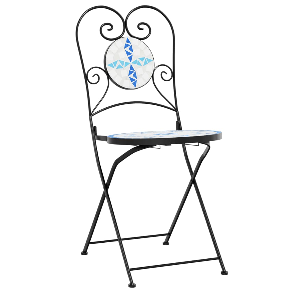 Bistro židle skládací 2 ks modré a bílé keramika