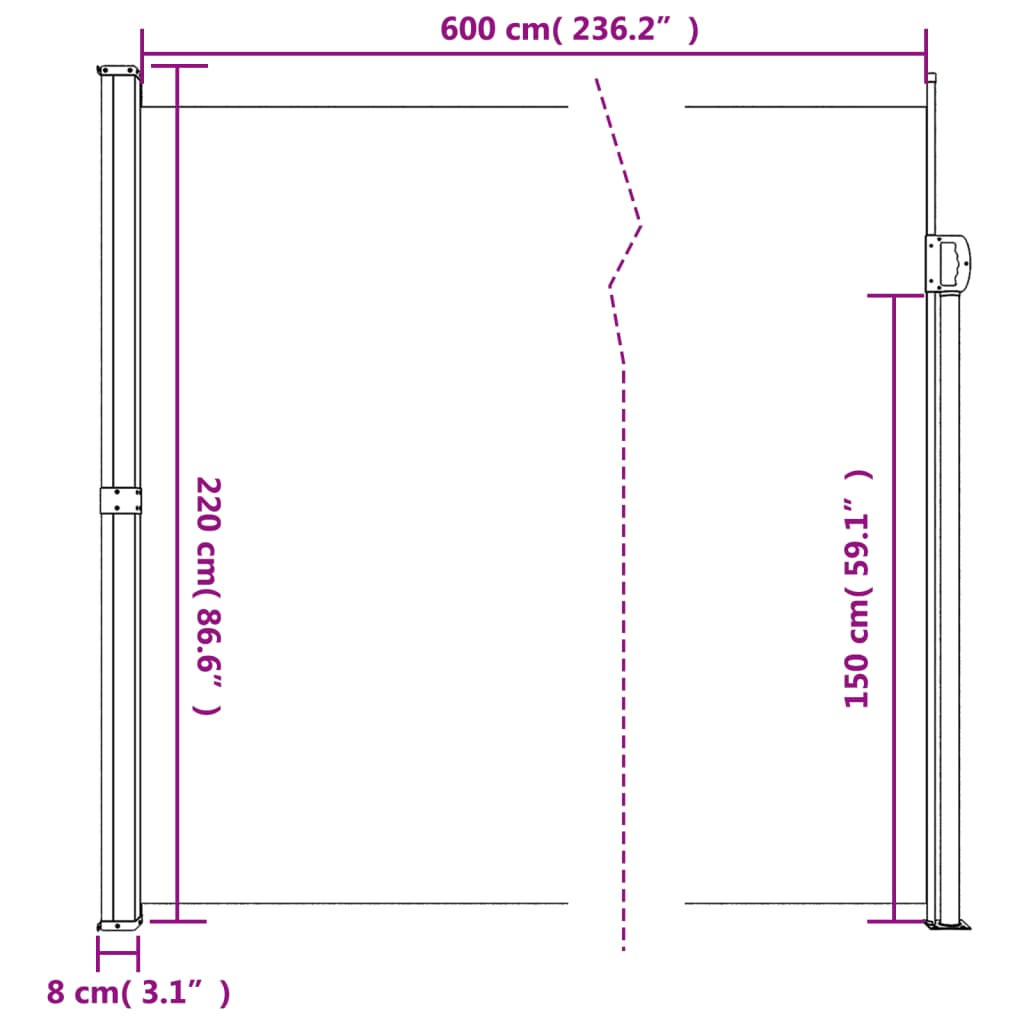 Zatahovací boční markýza terakotová 220 x 600 cm