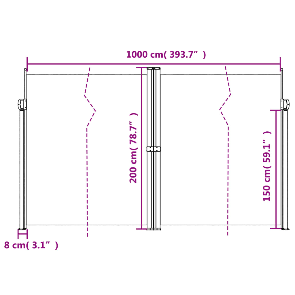 Zatahovací boční markýza krémová 200 x 1 000 cm