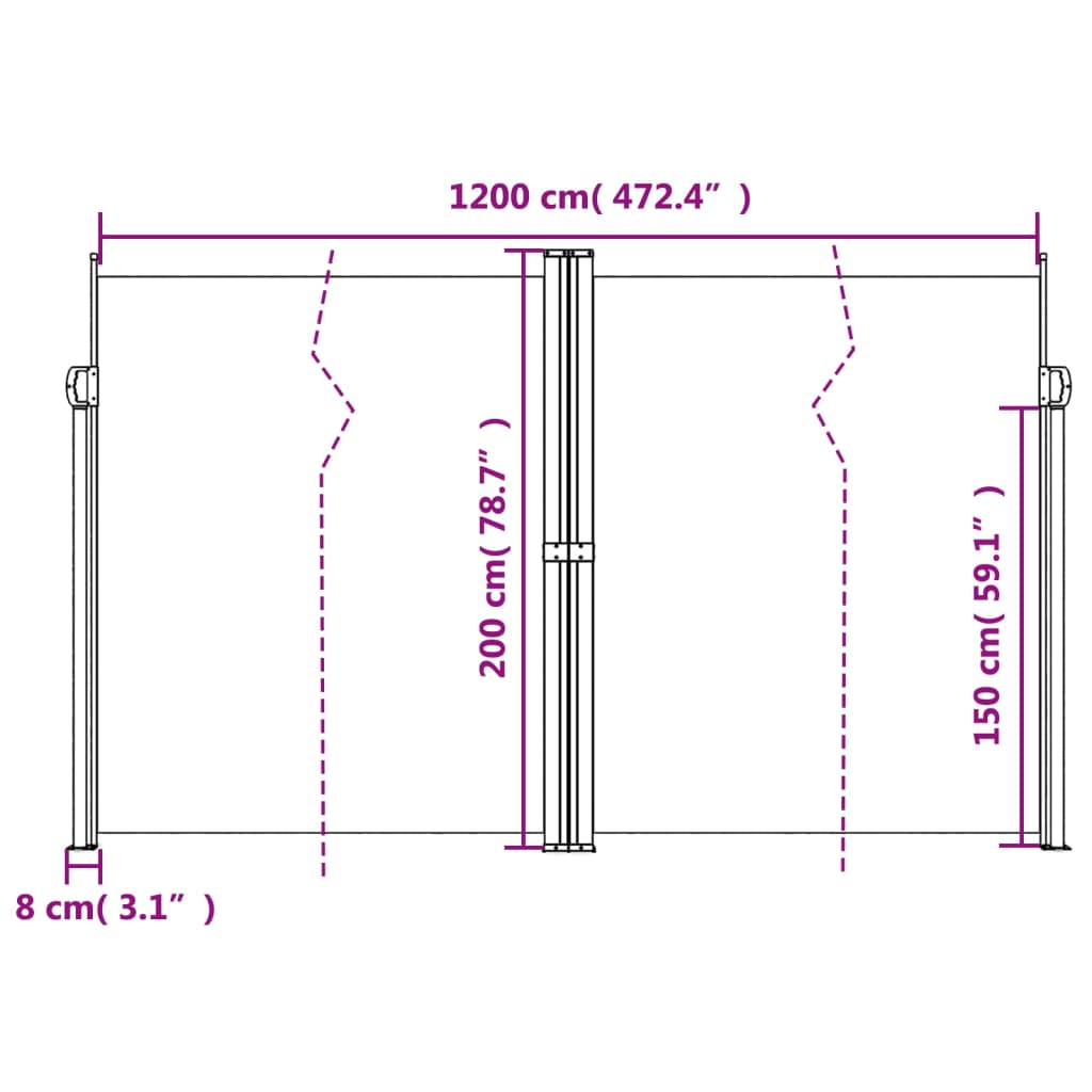 Zatahovací boční markýza červená 200 x 1 200 cm