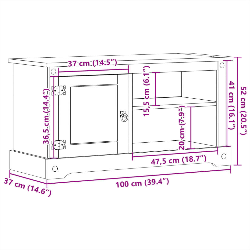 TV skříňka Corona 100 x 37 x 52 cm masivní borové dřevo