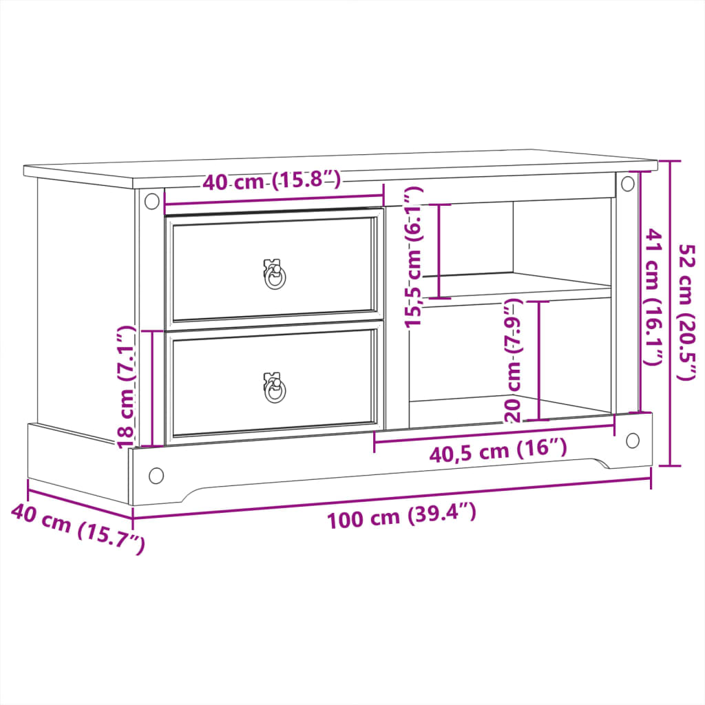 TV skříňka Corona 100 x 40 x 52 cm masivní borové dřevo