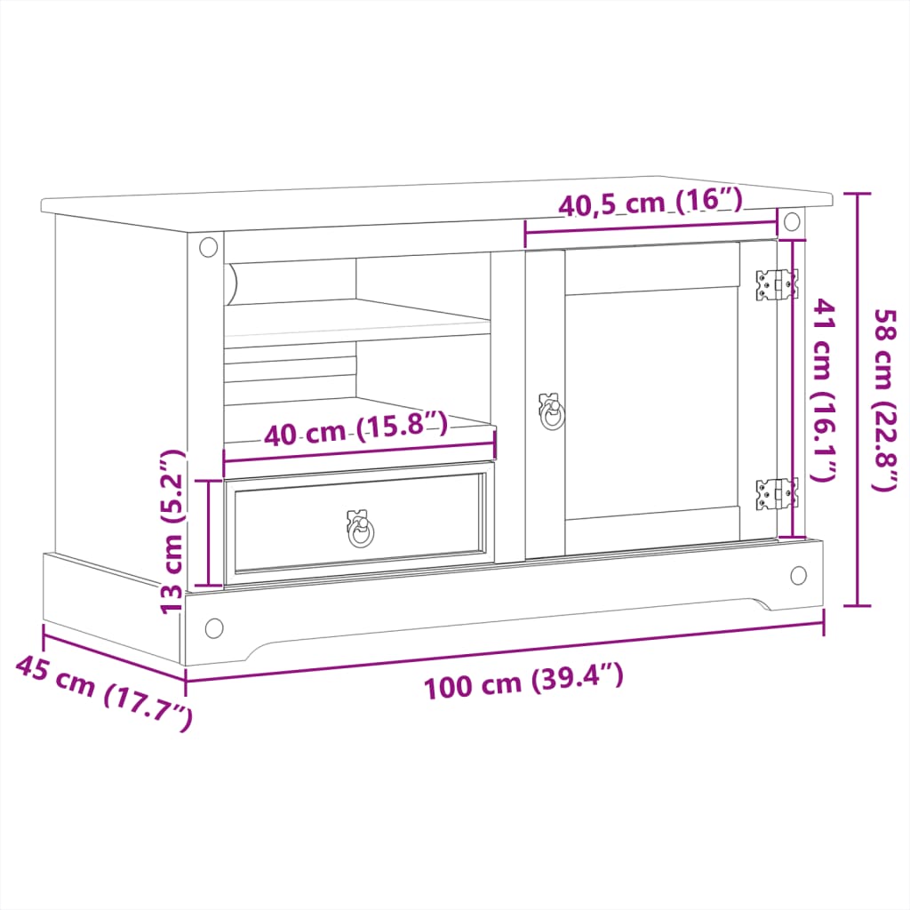 TV skříňka Corona 100 x 45 x 58 cm masivní borové dřevo