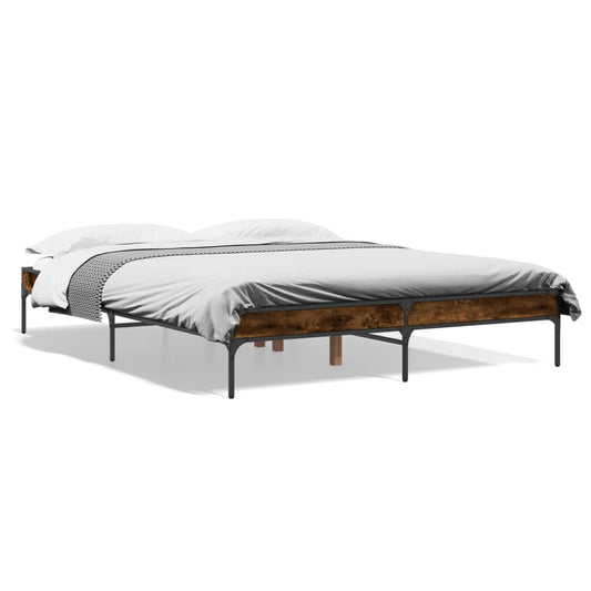 Rám postele kouřový dub 160 x 200 cm kompozitní dřevo a kov