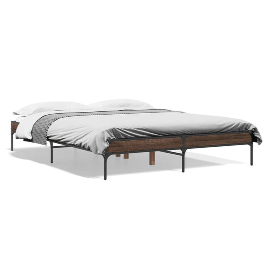 Rám postele hnědý dub 160 x 200 cm kompozitní dřevo a kov