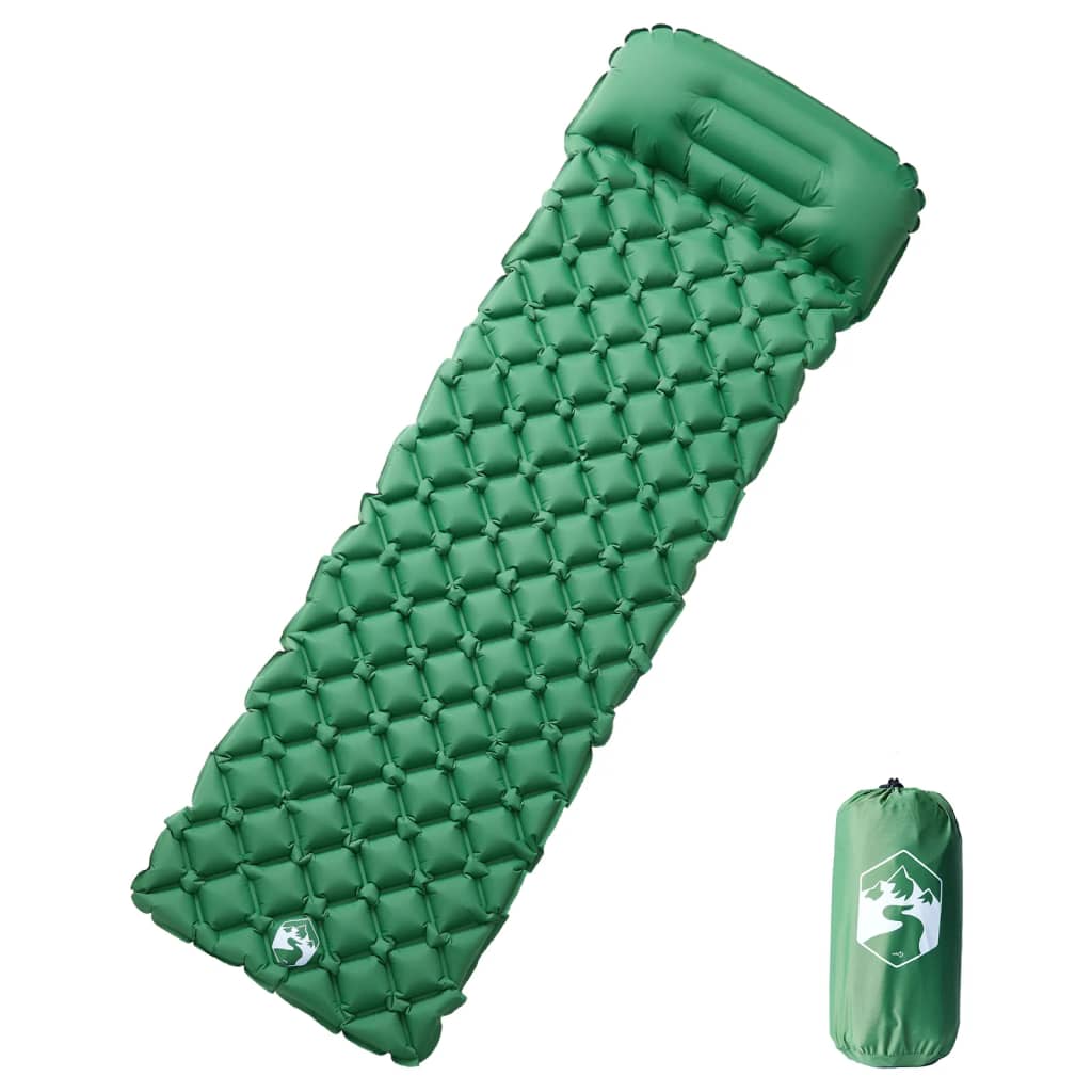 Nafukovací kempingová matrace s polštářem pro 1 osobu zelená