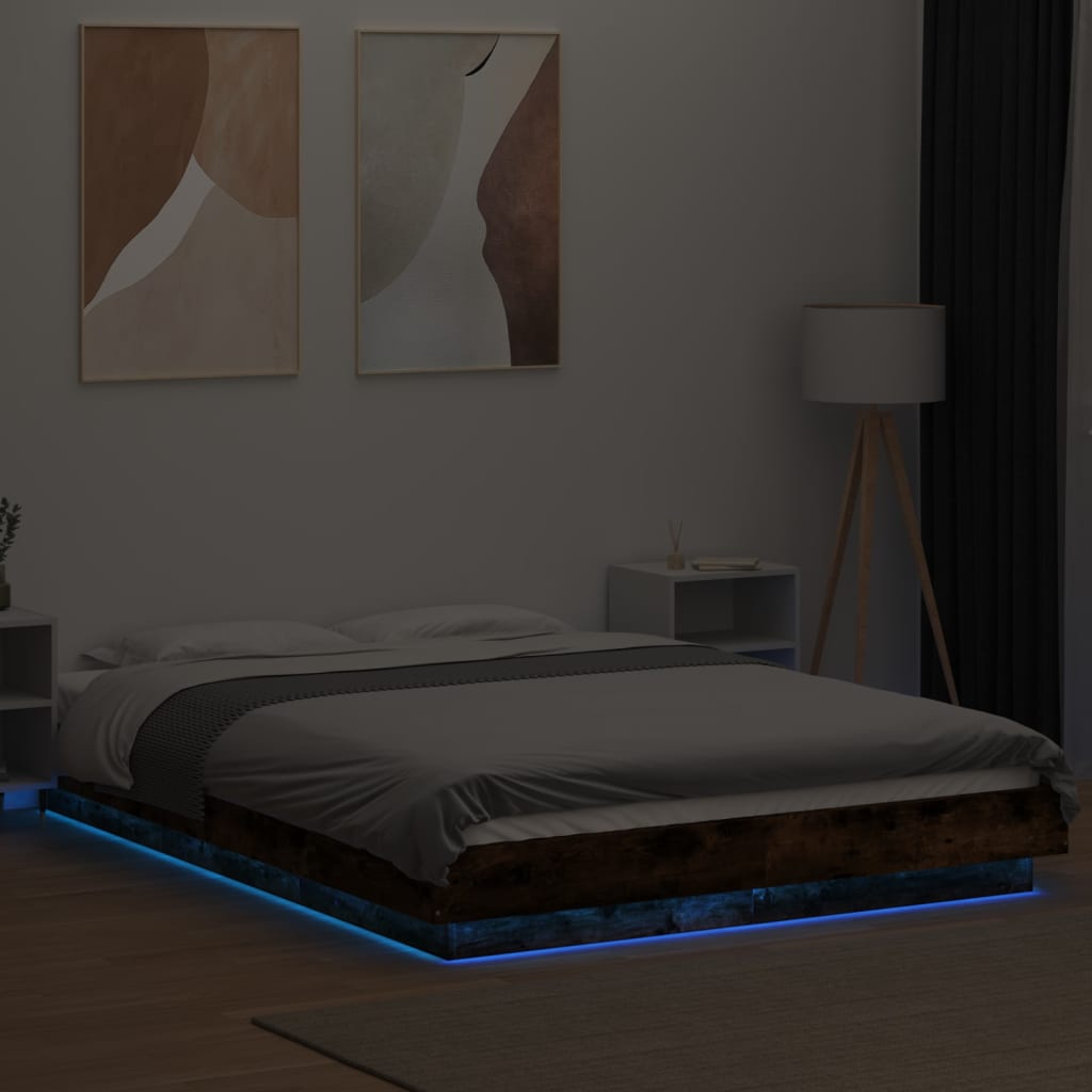 Rám postele s LED osvětlením kouřový dub 120 x 200 cm kompozit