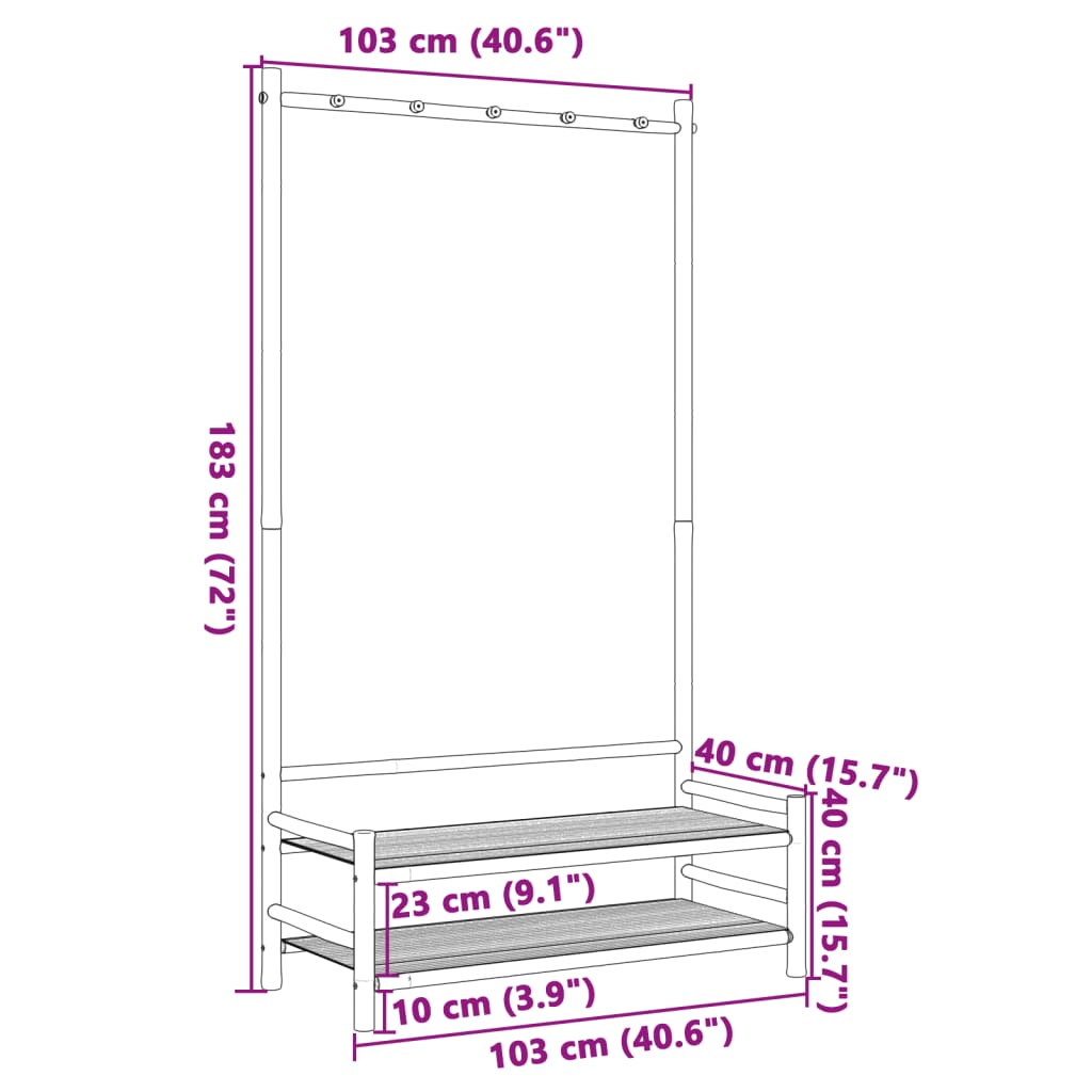 Stojan na oblečení s policemi 103 x 40 x 183 cm bambus