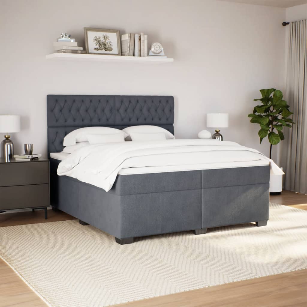 Box spring postel s matrací tmavě šedá 200x200 cm samet