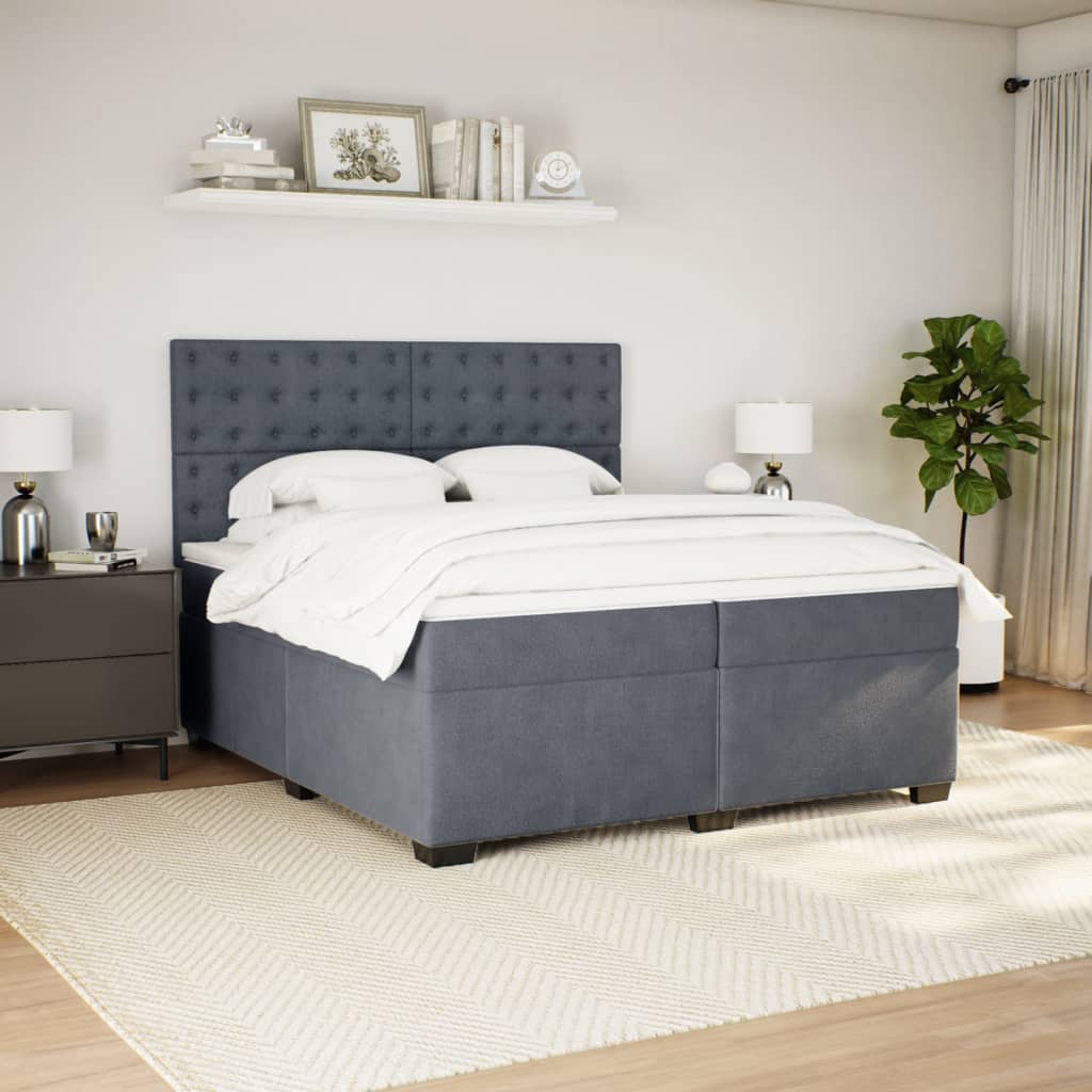 Box spring postel s matrací tmavě šedá 200x200 cm samet