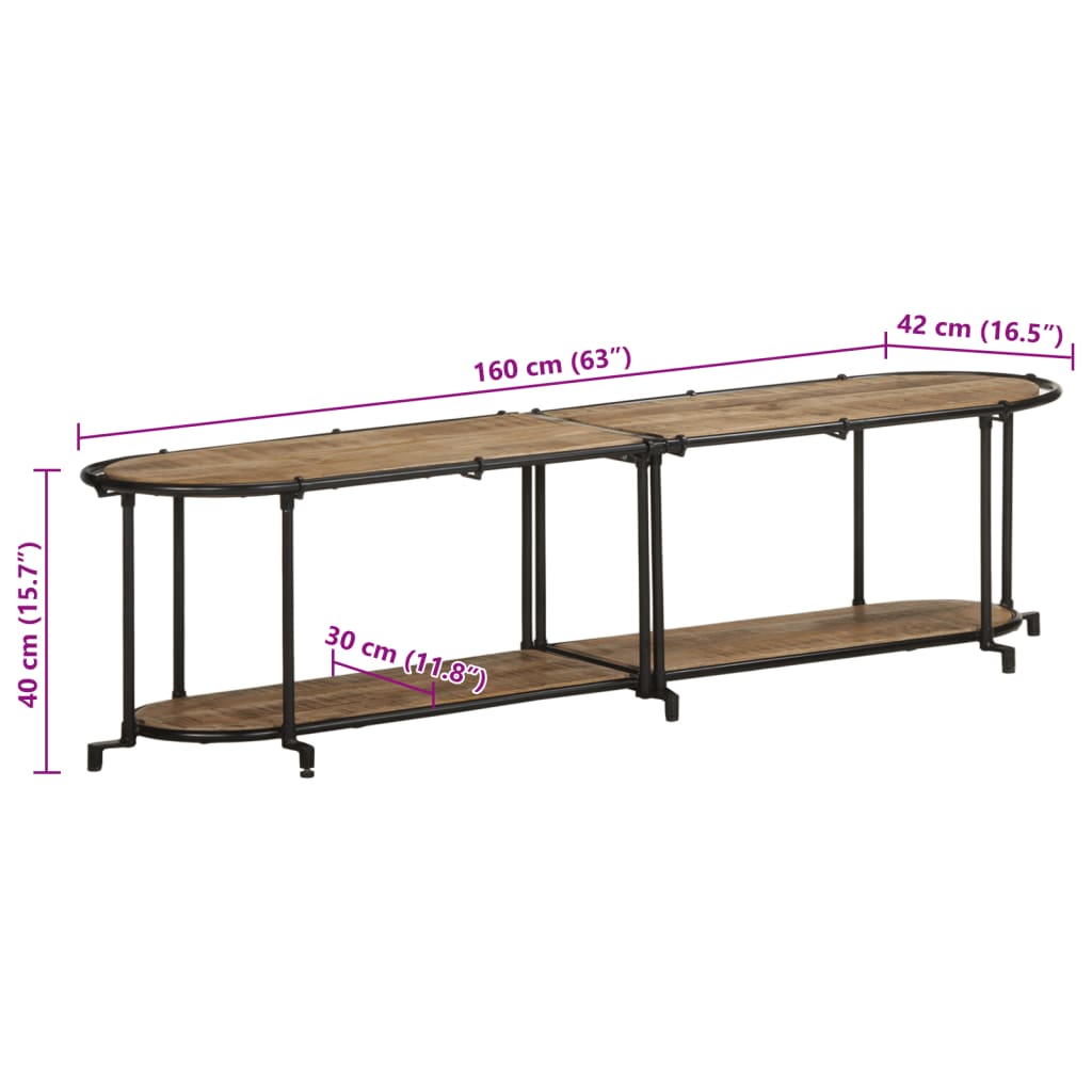 TV stolek 160 x 42 x 40 cm masivní hrubé mangovníkové dřevo