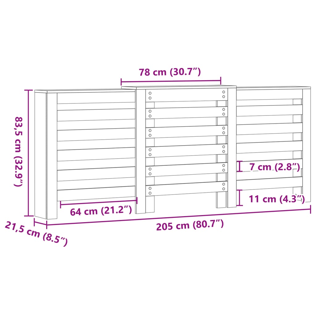 Kryt na radiátor černý 205 x 21,5 x 83,5 cm kompozitní dřevo