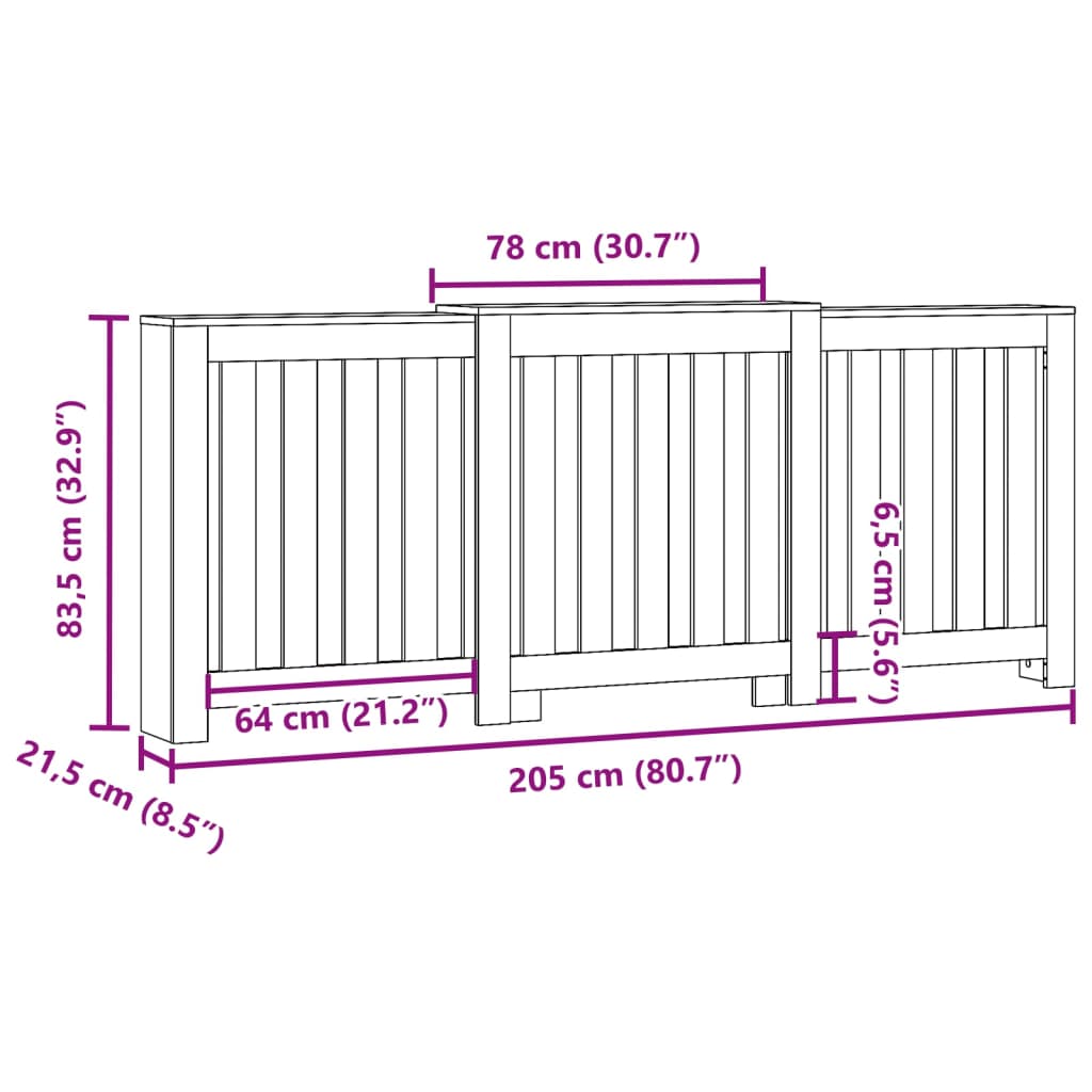 Kryt na radiátor dub sonoma 205x21,5x83,5 cm kompozitní dřevo