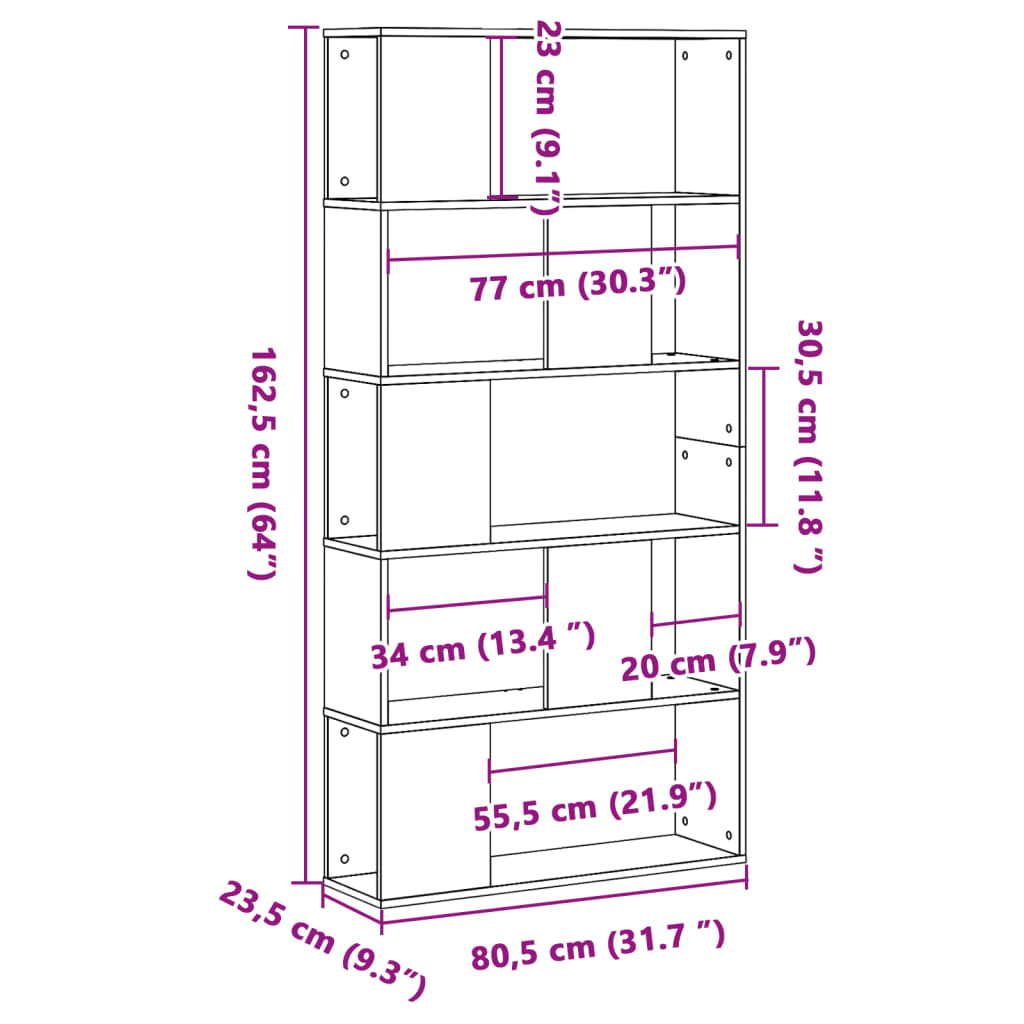 Knihovna 5patrová betonově šedá 80,5 x 23,5 x 162,5 cm kompozit